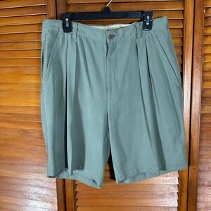 Tommy Bahama Mens 100% Silk Pleated Herringbone Shorts Sage Green Size 34